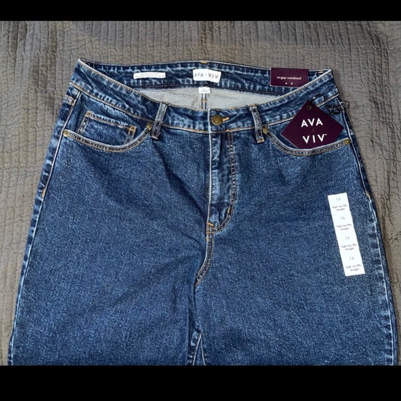 Ava & Viv Womens High Rise Straight Leg Full Jeans Dark Blue,Size 16 - Picture 3 of 7